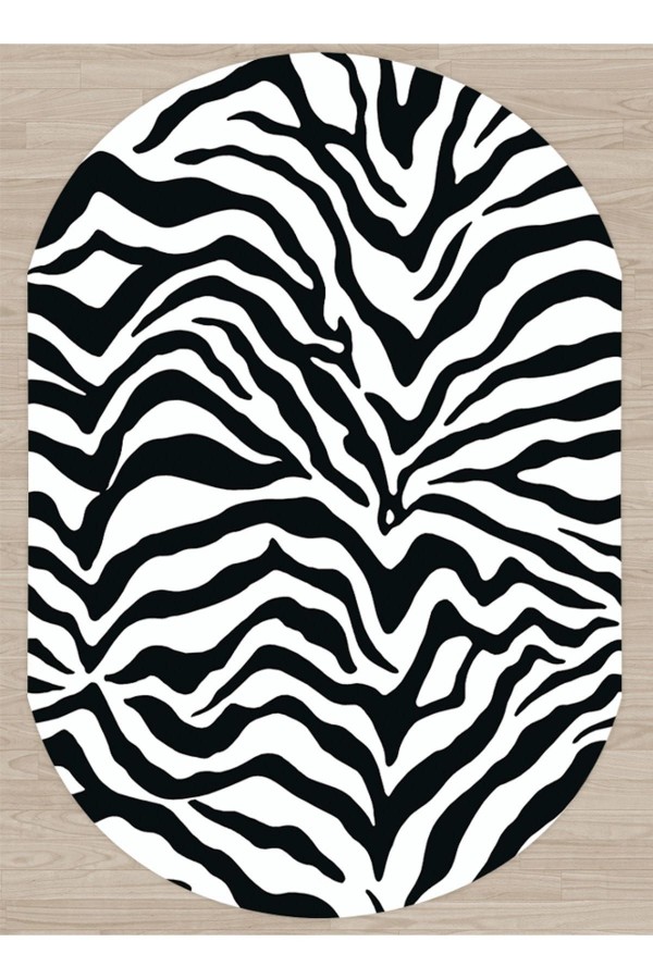 Else Zebra Dekoratif Salon Banyo Baskili 3D Dekoratif Oval Hali Else Zebra Dekoratif Salon Banyo Baskili 3D Dekoratif Oval Hali