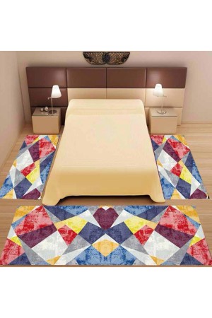 3Lu Set Else Renkli Patchwork 3D 3 Boyutlu Yatak Odasi Halisi 3 Lü Seti