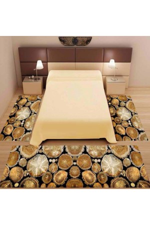 3Lu Set Else Odun Desenli 3D 3 Boyutlu Yatak Odasi Halisi 3 Lü Seti