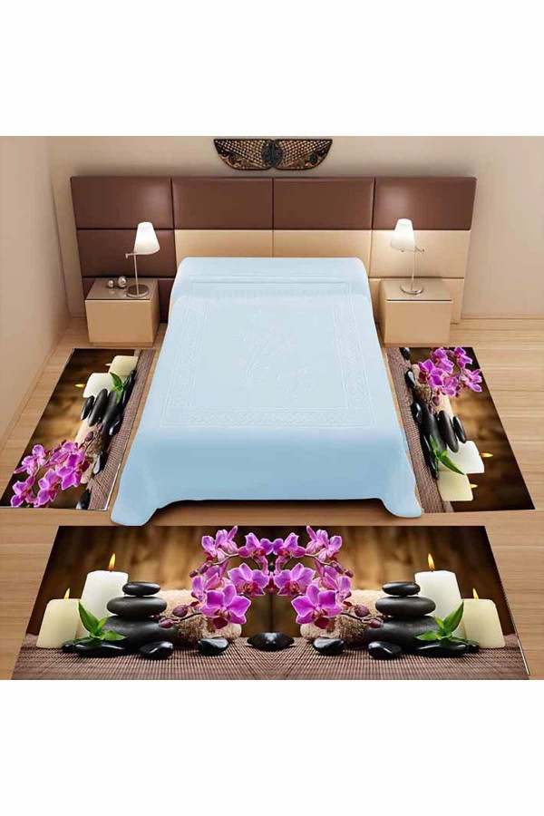 3Lu Set Else Mumlu Spa Taşli 3D 3 Boyutlu Yatak Odasi Halisi 3 Lü Seti