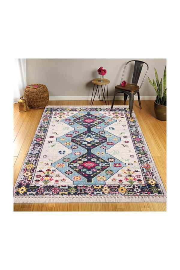 Else Retro Şönil Desenli Modern Püsküllü Kilim Halı 18