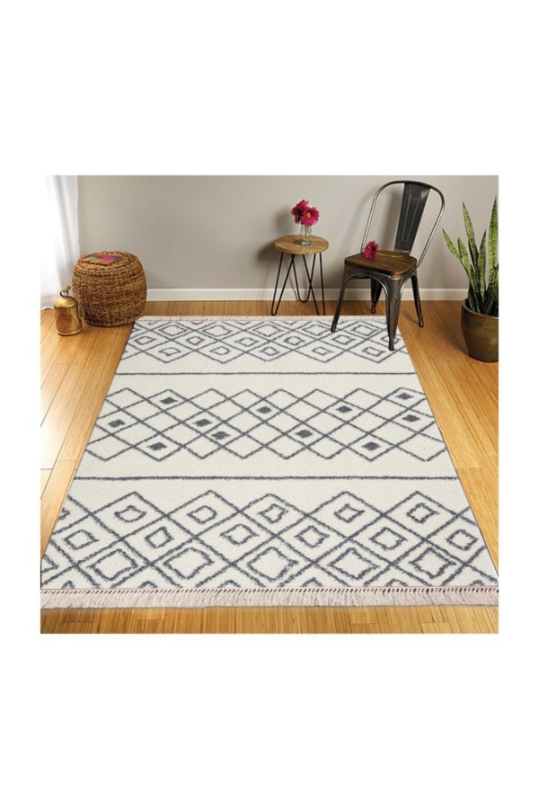 Retro Şönil Desenli Modern Püsküllü Kilim Halı 27 cm Retro Şönil Desenli Modern Püsküllü Kilim Halı 27 cm
