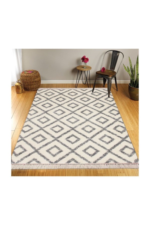 Else Retro Şönil Desenli Modern Püsküllü Kilim Halı 11