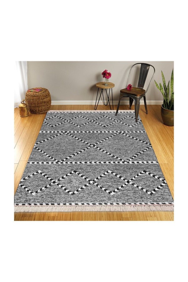 Retro Şönil Desenli Modern Püsküllü Kilim Halı 28 80x150cm Retro Şönil Desenli Modern Püsküllü Kilim Halı 28