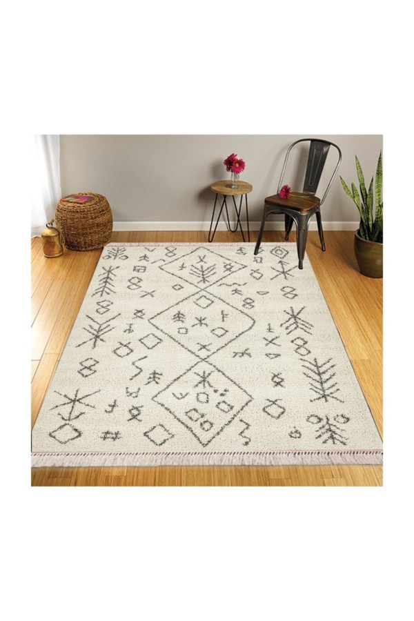 Else Retro Şönil Desenli Modern Püsküllü Kilim Halı 25
