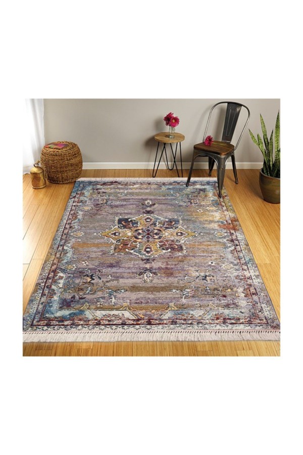 Retro Şönil Desenli Modern Püsküllü Kilim Halı 32 cm Retro Şönil Desenli Modern Püsküllü Kilim Halı 32 cm