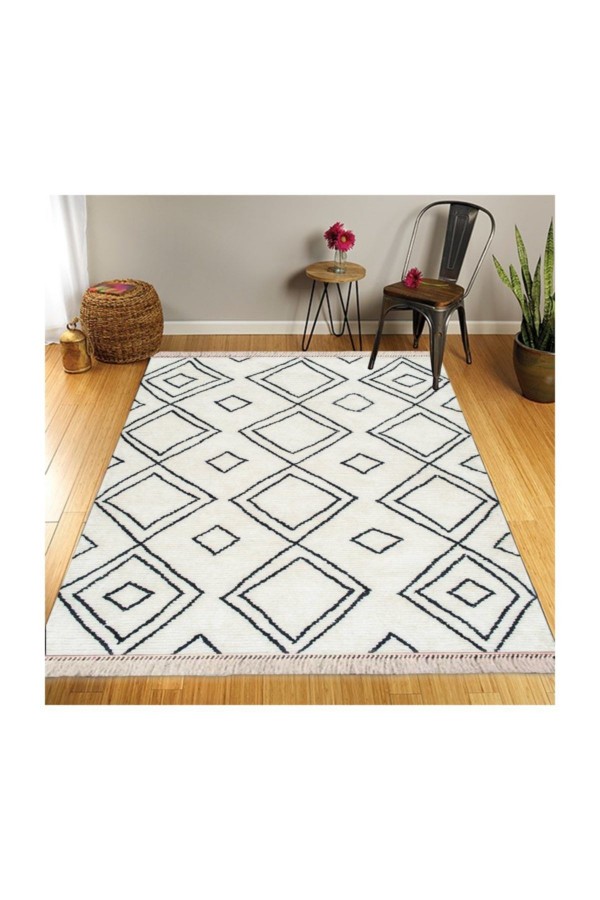 Else Retro Şönil Desenli Modern Püsküllü Kilim Halı 23
