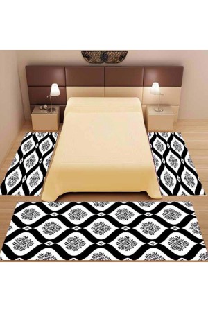 3Lu Set Else Siyah Beyaz Damask 3D 3 Boyutlu Yatak Odasi Halisi 3 Lü Seti