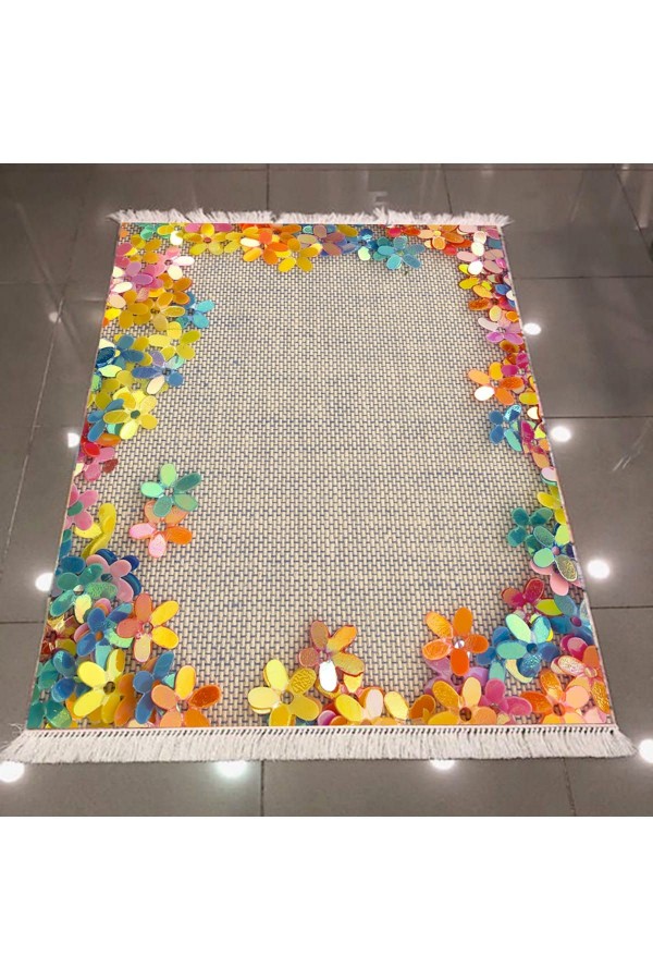Else Hasir Çiçekler Dekoratif Modern 3D Dokuma Şönil Hali