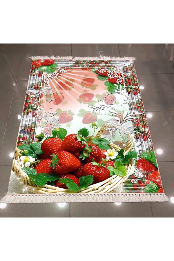 Else Çilek Mutfak Dekoratif Modern 3D Dokuma Şönil Hali