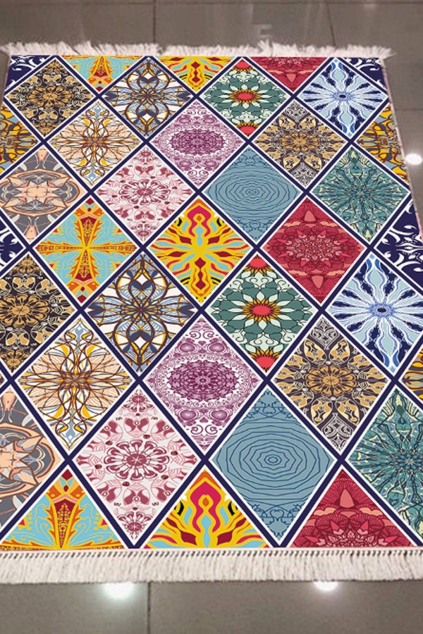 Else Renkli Patchwork Modern 3D Dokuma Şönil Halisi