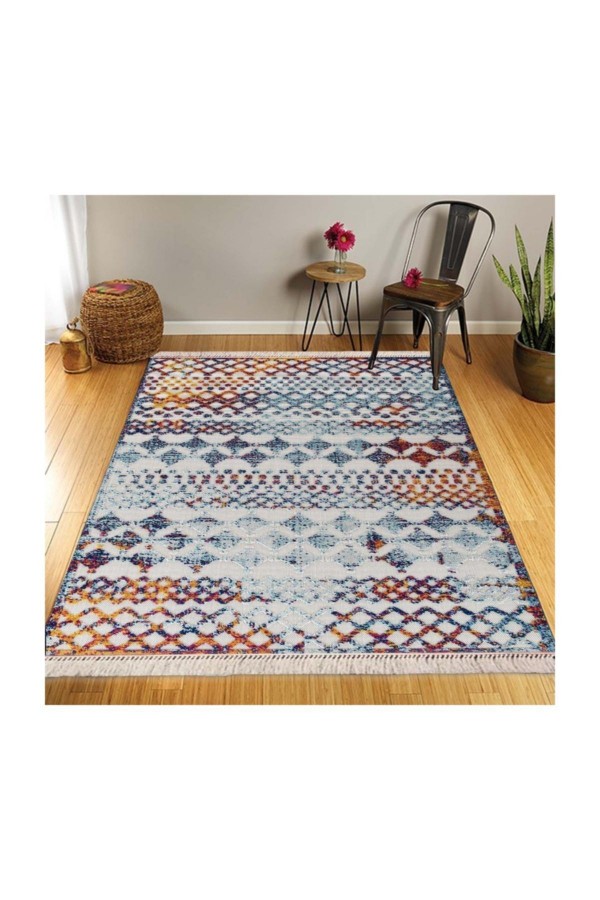 Retro Şönil Desenli Modern Püsküllü Kilim Halı 15 cm Retro Şönil Desenli Modern Püsküllü Kilim Halı 15 cm