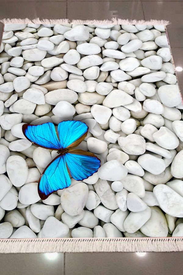 Else Kelebekler Mavi Dekoratif Modern 3D Dokuma Şönil Hali Else Kelebekler Mavi Dekoratif Modern 3D Dokuma Şönil Hali
