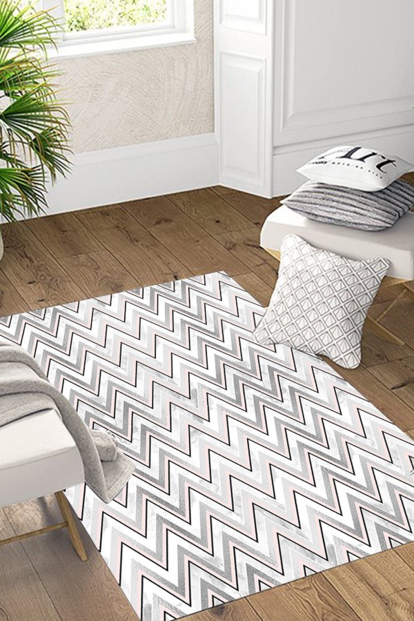 Else Pembe Gri Zigzag Düz Renk Desenli Modern Salon Halisi Else Pembe Gri Zigzag Düz Renk Desenli Modern Salon Halisi