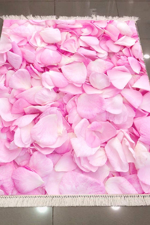 Else Pembe Gül Yapraklari Dekoratif Modern 3D Dokuma Şönil Hali Else Pembe Gül Yapraklari Dekoratif Modern 3D Dokuma Şönil Hali