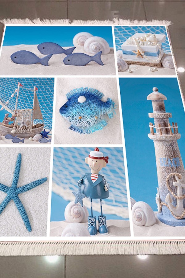 Else Denizci Motif Dekoratif Modern 3D Dokuma Şönil Hali