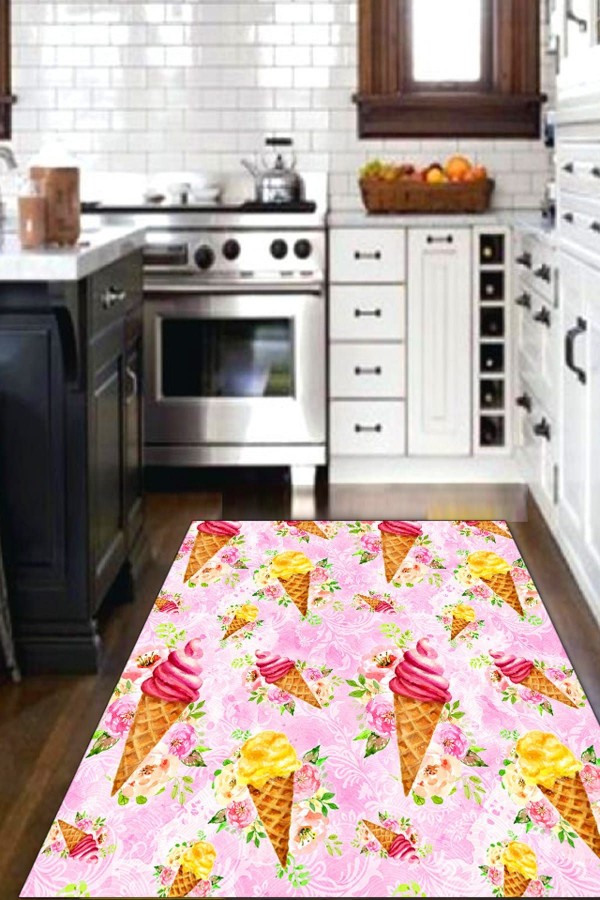 Else Pembe Sari Dondurmali 3D Desenli Modern Mutfak Halisi