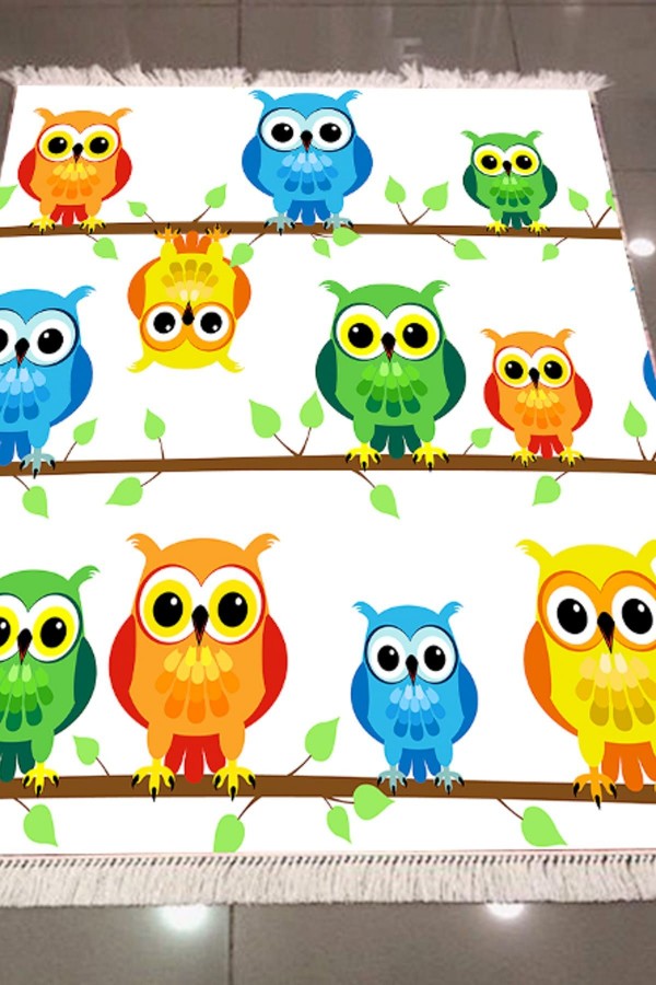 Else Baykuşlar Çocuk Dekoratif  Modern 3D Dokuma Şönil Hali