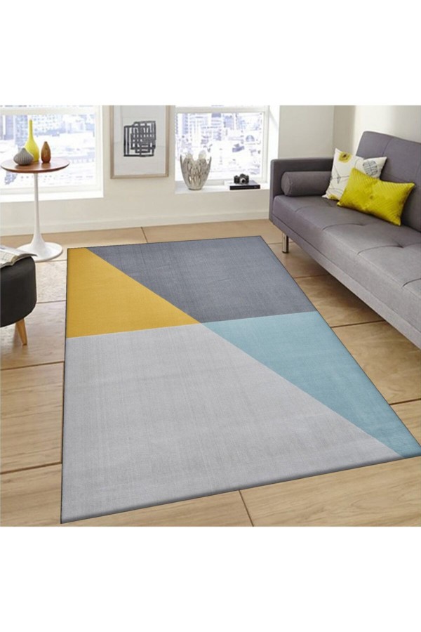 Else Sarı Mavi Gri Geometrik Desenli Makinede Yıkanabilir Kaymaz Taban Halı Else Sarı Mavi Gri Geometrik Desenli Makinede Yıkanabilir Kaymaz Taban Halı