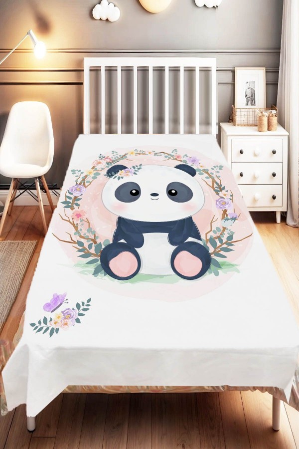 Pembe Çiçekli Panda Desenli Çocuk Ve Bebek Odası Dekoratif Yatak Örtüsü Pembe Çiçekli Panda Desenli Çocuk Ve Bebek Odası Dekoratif Yatak Örtüsü