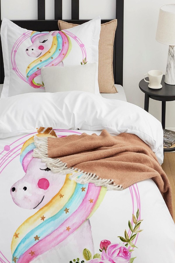 Unicorn Atlı Desenli Çarşafsız Tek Kişilik Çocuk Nevresim Takımı Unicorn Atlı Desenli Çarşafsız Tek Kişilik Çocuk Nevresim Takımı