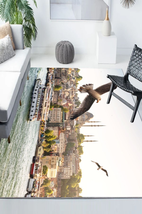İstanbul Boğaz Deniz Desenli Modern Kaymaz Yıkanabilir Mutfak Salon Halısı İstanbul Boğaz Deniz Desenli Modern Kaymaz Yıkanabilir Mutfak Salon Halısı