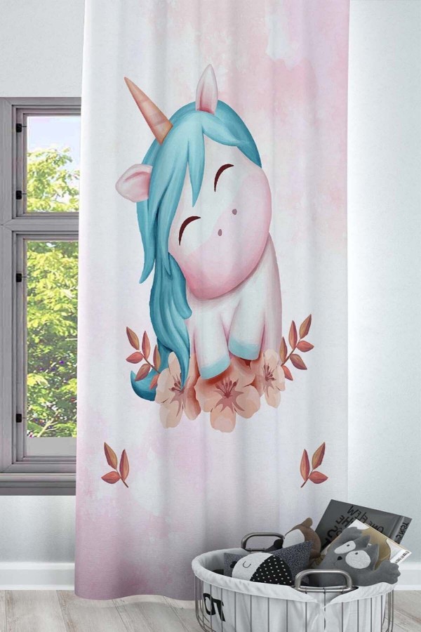 Pembe Unicorn Atlı Desenli Dekoratif Çocuk Ve Bebek Odası Fon Perde Pembe Unicorn Atlı Desenli Dekoratif Çocuk Ve Bebek Odası Fon Perde