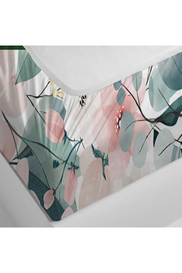 Renkli Çiçekl Baskılı Desenli Lastikli Tek Kişilik Yastıklı Lastikli Çarşaf Takımı 90x190cm