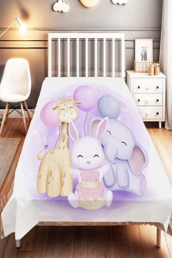Renkli Balon Hayvanlar Desenli Çocuk Ve Bebek Odası Dekoratif Yatak Örtüsü Renkli Balon Hayvanlar Desenli Çocuk Ve Bebek Odası Dekoratif Yatak Örtüsü