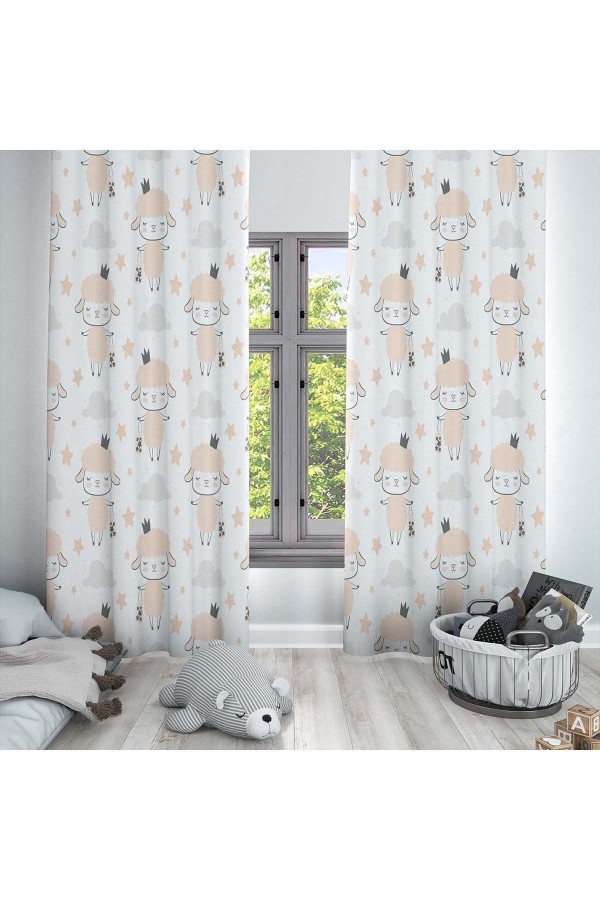 Sevimli Kuzular Desenli Dekoratif Çocuk Ve Bebek Odası Fon Perde Sevimli Kuzular Desenli Dekoratif Çocuk Ve Bebek Odası Fon Perde