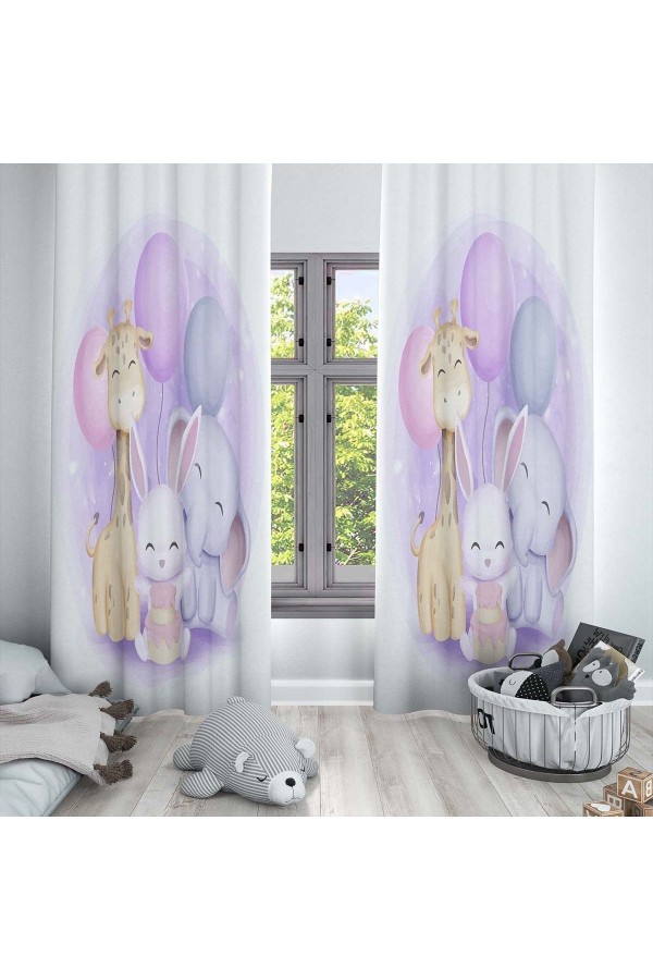Renkli Balon Hayvanlar Desenli Dekoratif Çocuk Ve Bebek Odası Fon Perde Renkli Balon Hayvanlar Desenli Dekoratif Çocuk Ve Bebek Odası Fon Perde