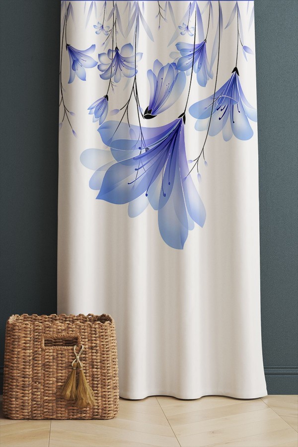 Mavi Çiçekler Desenli Baskılı Dekoratif Salon Mutfak Fon Perde 140x260 cm Mavi Çiçekler Desenli Baskılı Dekoratif Salon Mutfak Fon Perde 140x260 cm