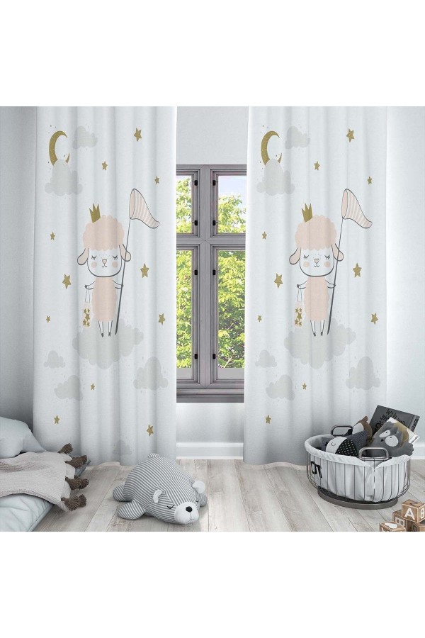 Sevimli Kuzulu Desenli Dekoratif Çocuk Ve Bebek Odası Fon Perde Sevimli Kuzulu Desenli Dekoratif Çocuk Ve Bebek Odası Fon Perde