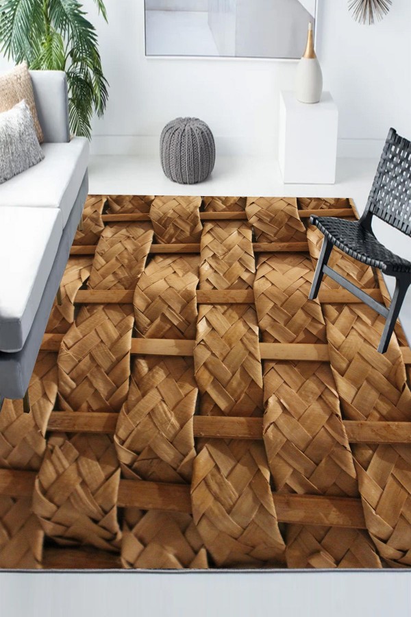 Kahve Hasır Desenli Modern Kaymaz Yıkanabilir Mutfak Salon Halısı Kahve Hasır Desenli Modern Kaymaz Yıkanabilir Mutfak Salon Halısı