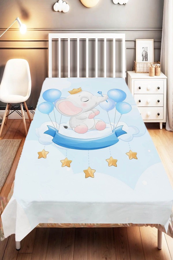 Mavi Balonlu Filli Desenli Çocuk Ve Bebek Odası Dekoratif Yatak Örtüsü Mavi Balonlu Filli Desenli Çocuk Ve Bebek Odası Dekoratif Yatak Örtüsü