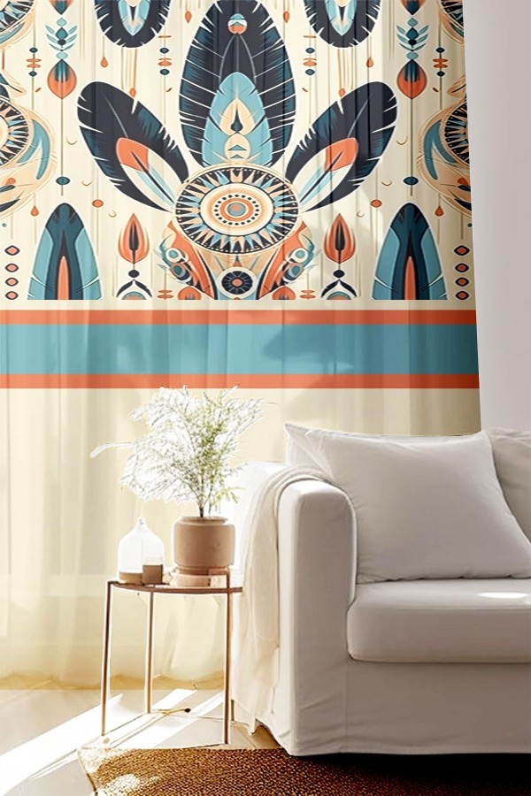 Renkli Tüyler Desenli Baskılı Dekoratif Salon Mutfak Tül Perde 140x260cm Renkli Tüyler Desenli Baskılı Dekoratif Salon Mutfak Tül Perde 140x260cm