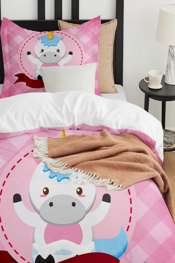 Pembe At Desenli Çarşafsız Tek Kişilik Çocuk Nevresim Takımı