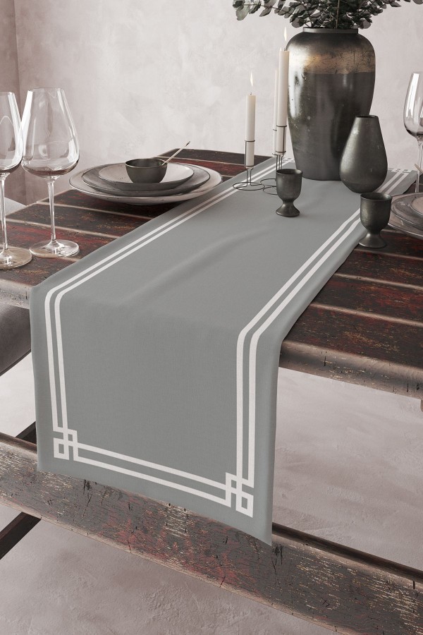 Gri Beyaz Çizgili Desenli Baskılı Leke Tutmaz Yıkanabilir Dekoratif Masa Örtüsü Runner 40x140cm Gri Beyaz Çizgili Desenli Baskılı Leke Tutmaz Yıkanabilir Dekoratif Masa Örtüsü Runner 40x140cm