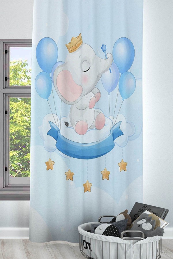 Mavi Balonlu Filli Desenli Dekoratif Çocuk Ve Bebek Odası Fon Perde Mavi Balonlu Filli Desenli Dekoratif Çocuk Ve Bebek Odası Fon Perde