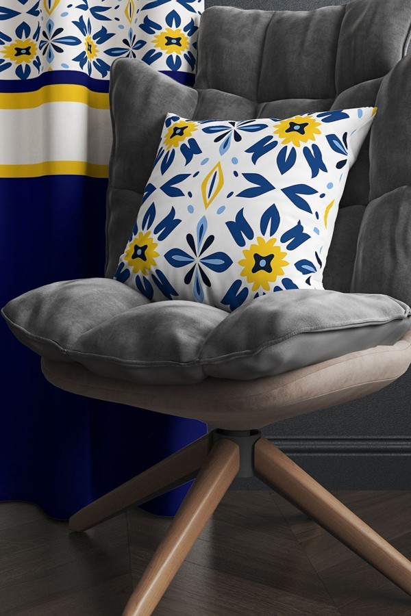 Mavi Beyaz Sarı Etnik Desenli Baskılı Kırlent Kılıflı Salon Mutfak Fon Perde 140x260 cm Mavi Beyaz Sarı Etnik Desenli Baskılı Kırlent Kılıflı Salon Mutfak Fon Perde 140x260 cm
