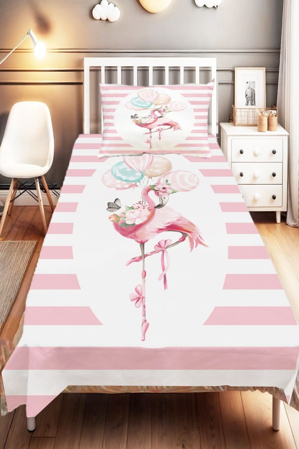 Pembe Beyaz Filamingo Desenli Tek Kişilik Çocuk Ve Bebek Odası Dekoratif Yatak Örtüsü Pembe Beyaz Filamingo Desenli Tek Kişilik Çocuk Ve Bebek Odası Dekoratif Yatak Örtüsü