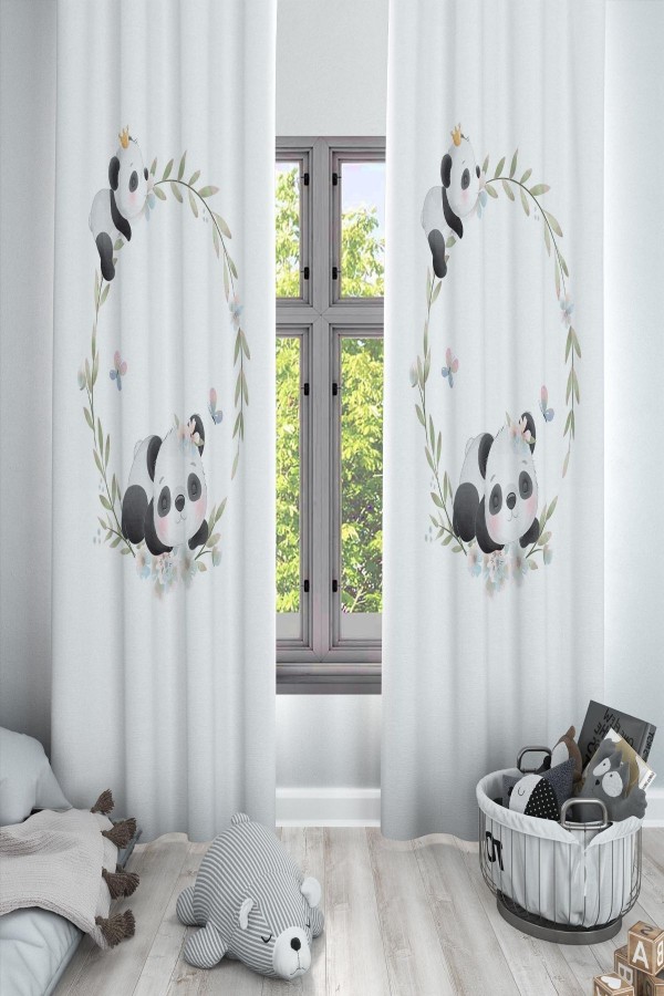 Sevimli Panda Ayıcıklar Desenli Dekoratif Çocuk Ve Bebek Odası Fon Perde Sevimli Panda Ayıcıklar Desenli Dekoratif Çocuk Ve Bebek Odası Fon Perde