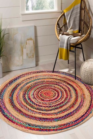 Renkli Çizgiler Bolero Örme Jüt Örgü Halı Renkli Çizgiler Bolero Örme Jüt Örgü Halı