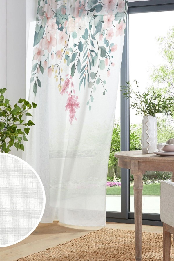 Renkli Çiçekli Desen Baskılı Dekoratif Salon Mutfak Tül Perde 140x260cm