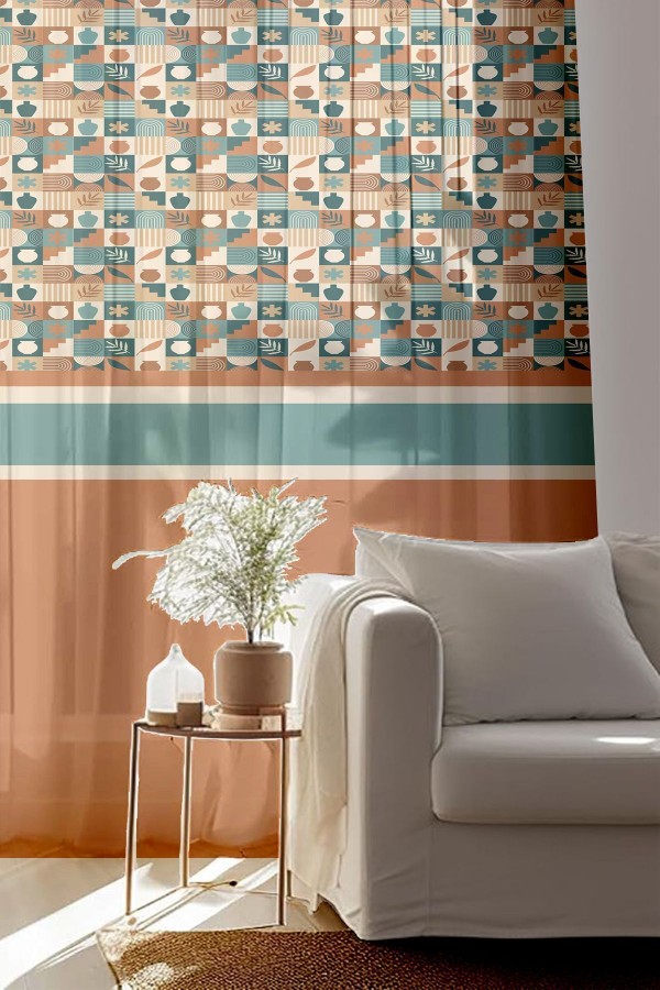 Kahverengi Retro Desenli Baskılı Dekoratif Salon Mutfak Tül Perde 140x260cm Kahverengi Retro Desenli Baskılı Dekoratif Salon Mutfak Tül Perde 140x260cm