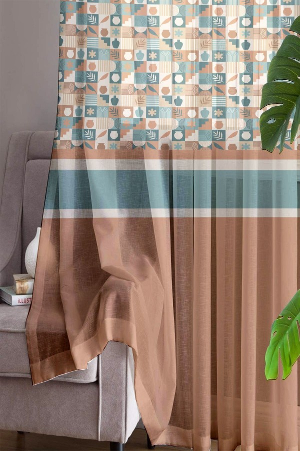 Kahverengi Retro Desenli Baskılı Dekoratif Salon Mutfak Tül Perde 140x260cm Kahverengi Retro Desenli Baskılı Dekoratif Salon Mutfak Tül Perde 140x260cm