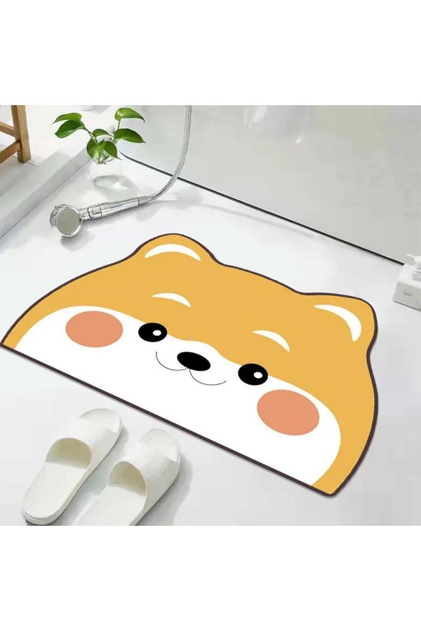 Else Ayıcık Su Emici Duş Önü Banyo Paspası Klozet Tek Parça Hayvanlı Banyo Halısı