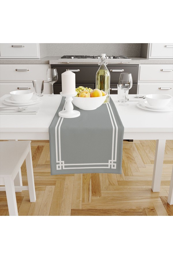 Gri Beyaz Çizgili Desenli Baskılı Leke Tutmaz Yıkanabilir Dekoratif Masa Örtüsü Runner 40x140cm Gri Beyaz Çizgili Desenli Baskılı Leke Tutmaz Yıkanabilir Dekoratif Masa Örtüsü Runner 40x140cm