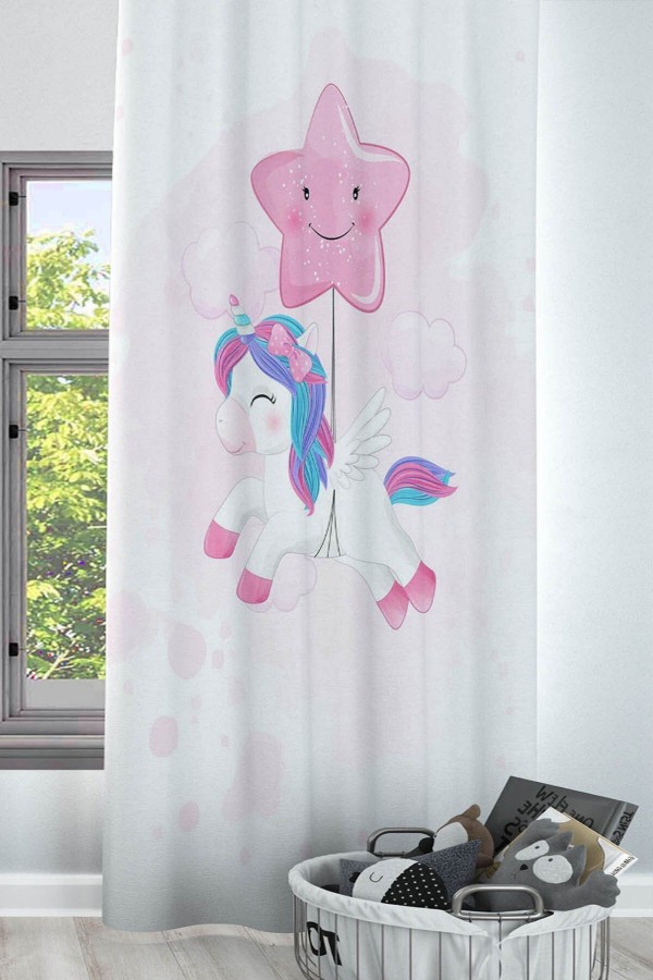 Uçan Yıldız Sevimli Unicorn Desenli Dekoratif Çocuk Ve Bebek Odası Fon Perde Uçan Yıldız Sevimli Unicorn Desenli Dekoratif Çocuk Ve Bebek Odası Fon Perde