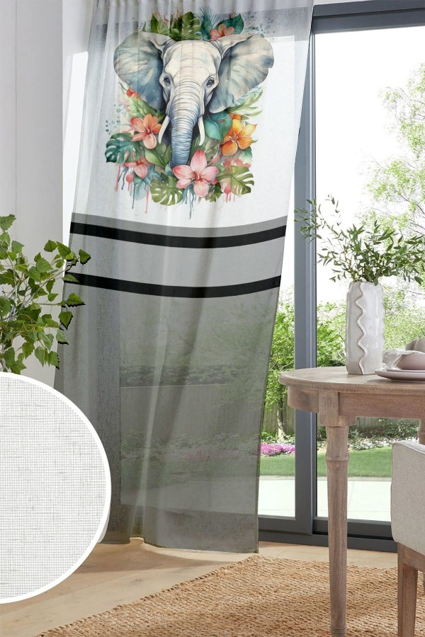 Renkli Filler Desenli Baskılı Dekoratif Salon Mutfak Tül Perde 140x260cm Renkli Filler Desenli Baskılı Dekoratif Salon Mutfak Tül Perde 140x260cm